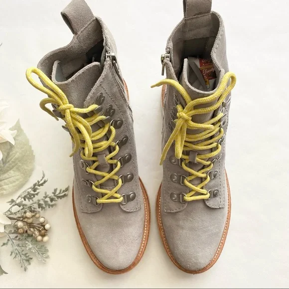 Dolce Vita Gray Whitny Suede Boots with Yellow Laces - Picture 5 of 10